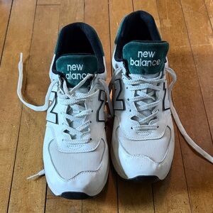 New Balance White Sneakers with Green Tongue and Black Details